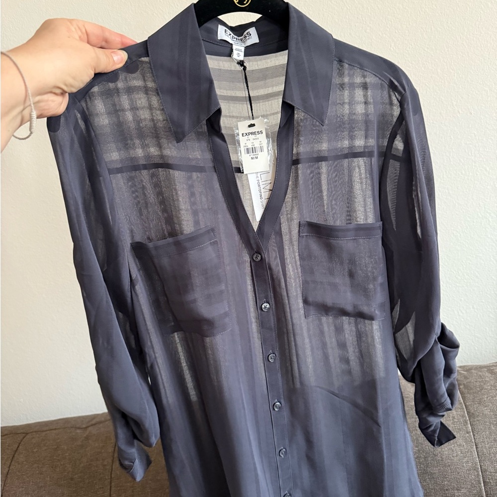 Express Women's Sheer Black Button Down Shirt